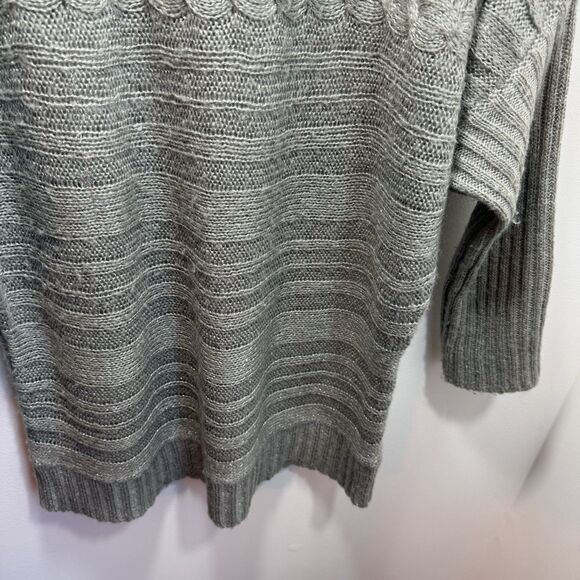 Max Studio Cable Knit Sweater XL Dolman Sleeve Silver Gray Metallic Winter Fall - Picture 6 of 11